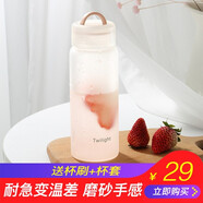 森系創(chuàng)意磨砂玻璃杯男女便攜杯子可愛少女學(xué)生水杯創(chuàng)意個性韓國簡約清新森系果汁大水杯子ins透明杯子夏季 粉色420ml