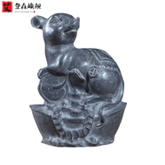 艾登森石雕青石十二生肖擺件鼠?；⑼谬埳唏R羊猴雞狗豬石頭12生肖屬相 鼠長15寬10高20厘米