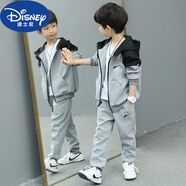 迪士尼（Disney）男童秋裝套裝新款洋氣潮兒童中大童套裝春秋運(yùn)動(dòng)服開衫兩件套男 拼色開衫萊克灰套裝 130