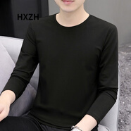 HXZH輕奢男裝 長袖t恤男圓領(lǐng)春秋時(shí)尚休閑體恤純色百搭打底衫上衣潮流 黑色 XL (130-145斤)