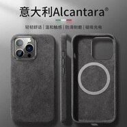 0度 適用蘋果iPhone14 ProMax手機殼歐締蘭翻毛皮保護套全包磁吸手機套男女毛絨個性手機套 深空黑-意大利Alcantara材質(zhì) iPhone 14 Pro Max