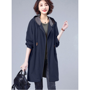 皮爾卡丹（pierre cardin）（優(yōu)雅）  女士連帽外套女春秋2025年新款早秋季風(fēng)衣韓版寬松 藏青色 M