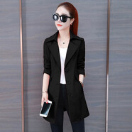 歐潤娜 風(fēng)衣女中長(cháng)款春秋季新款百搭外套黑色女士小個(gè)子韓版修身流行 黑色 XL（116-125）