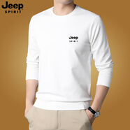 JEEP SPIRIT長袖t恤男2024年春秋季簡約休閑色套頭圓領(lǐng)體恤打底衫上衣 白色 XL (140-150斤)