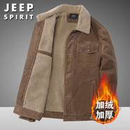 吉普（JEEP）中年棉衣男外套冬季棉服加絨加厚純棉夾克寬松保暖燈芯絨防寒服 3359土黃色 XL-建議130-150斤