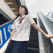 宜蕓狐（YIYUNHU）2025夏新款日系JK·制服鯨思月刺繡方領(lǐng)學(xué)院風(fēng)短袖襯衫少女上衣BBA 日系風(fēng)琴褶白色單件襯衣 S