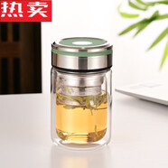 拓進德國進口品質(zhì)鋼化玻璃杯茶水分離泡茶杯小巧杯子高顏值女生 綠色富貴蓋矮胖加厚雙層/38