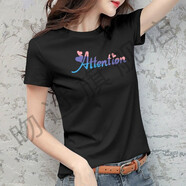 吻過(guò) 純棉短袖t恤女2022年夏季新款印花白色半袖t恤女士寬松韓版學(xué)生時(shí)尚百搭上衣體恤衫打底衫女 炫彩A-黑色 M 90-105斤