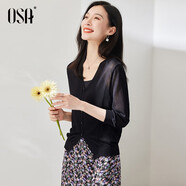 歐莎（OSA）【披肩空調(diào)衫】薄款冰絲針織開(kāi)衫外套女七分袖25年新款夏季上衣 黑色A XL