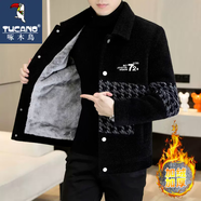啄木鳥(niǎo)男士外套秋冬季加棉加厚款夾克呢子外衣時(shí)尚百搭冬裝短款毛呢上衣 黑白色 9078（加絨） M 80-105斤