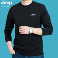 JEEP SPIRIT吉普休閑長(zhǎng)袖t恤男圓領(lǐng)商務(wù)簡(jiǎn)約打底體恤衫簡(jiǎn)約男裝上衣ts0001 黑色 M碼