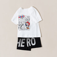 貝貝怡【官方發(fā)售】兒童套裝夏季薄款衣服男女寶寶卡通套裝吸汗外出衣服 白色（T2453） 130 （推薦身高120-130cm）