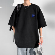 舉風(fēng)波浪紋高滑料冰絲T恤男短袖夏季潮流潮牌ins半袖寬松大碼體恤上衣 T102黑色 5XL 210至230斤可穿