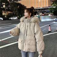 KanJoop設(shè)計感棉衣棉服女裝新款棉襖外套冬季小個子短款派克服女 米白色 L【建議115-125斤】