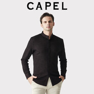 卡博爾（CAPEL）高端男裝秋冬中老年男士爸爸上衣中厚羊毛長袖T恤開衫 暗紅色 S (46)