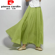 皮爾卡丹（pierre cardin）綠色棉麻半身裙春秋中長款氣質(zhì)不規(guī)則高腰大擺中國風(fēng)漢服A字長裙 草木綠 雙層不透 M 85C 適合腰圍60-100CM