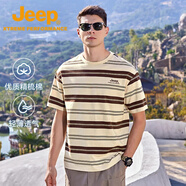 Jeep吉普男裝2025新款夏季純棉透氣翻領(lǐng)polo體恤衫條紋高端翻領(lǐng)t恤男 燕麥灰【t恤款】 XXXL（195-210斤）