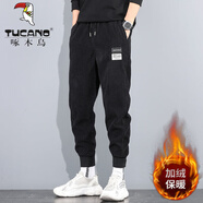 啄木鳥(niǎo)（TUCANO）男褲子休閑褲秋冬季2024新款燈芯絨韓版潮流青少年寬松運動(dòng)束腳褲 黑色（款） 加絨 2XL 建議125-140斤