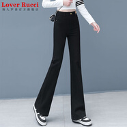 LOVER RUCCI純棉微喇牛仔褲女2025春季新款小喇叭褲子休閑長褲修身顯瘦馬蹄褲 黑色 M /27碼