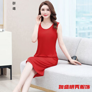 口旋夏季寬松顯瘦冰絲打底裙女中長(cháng)款洋氣夏裝無(wú)袖連衣裙顯瘦吊帶裙 冰絲02長(cháng)款-大紅色 XL 建議90-115斤