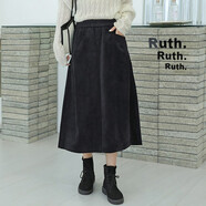 特尚萊菲 燈芯絨半身裙女純色大擺中長(cháng)款秋冬新品松緊高腰顯瘦a字裙 BHF2141 黑色 S（松緊腰 95-105斤）