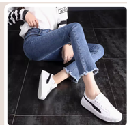 悠曼婭夏牛仔褲女秋冬季2023年新款高腰顯瘦九分小個子直筒微喇叭褲子1 中藍色-九分褲單褲 25 一尺八