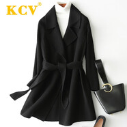 KCV小個子雙面羊毛大衣女秋冬新款中長款呢子外套韓版收腰 703黑色 XL
