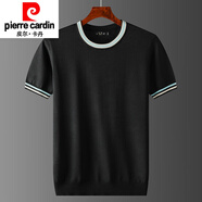 皮爾卡丹（pierre cardin）新款夏季冰絲鏤空純色針織衫男短袖涼爽半袖圓領(lǐng)毛衣線(xiàn)衣 黑色 4XL
