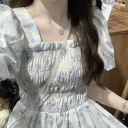 道花途2024年雪紡新款法式甜美碎花連衣裙女氣質(zhì)小眾短袖復(fù)古溫柔長(zhǎng)裙子 淺藍(lán)碎花 S 75-90斤