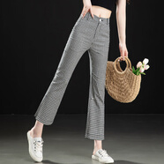 MODX香港女裝開(kāi)叉喇叭褲女2024新款夏季修身微喇褲女小個(gè)子八分褲七分 黑白格九分 28