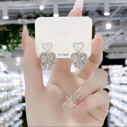 鹿凌青2023年新款潮甜美氣質(zhì)耳飾銀針精致滿(mǎn)鉆粉色桃心愛(ài)心耳釘耳環(huán) 白色愛(ài)心耳環(huán)