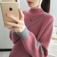 宜惜綺 半高領(lǐng)毛衣女寬松加厚針織衫秋冬款新款韓版內(nèi)搭套頭毛衫女學(xué)生 玫紅色 均碼