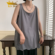 金盾破洞背心吊帶坎肩無(wú)袖T恤韓版潮牌個(gè)性?xún)却畲虻咨滥行蓍e 白色 M