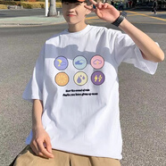 嘉曄（JIAYE）夏季短袖t恤男潮牌五分T恤衫寬松百搭上衣日系簡約風(fēng)休閑體恤衫 六個圈白色 3XL