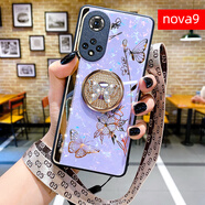 雅翔仕適用華為nova9手機殼nova9pro帶鉆指環(huán)支架蝴蝶女款硅膠掛脖全包防摔套網(wǎng)紅高端曲面保護殼 nova9【薰衣草紫】輕奢防摔 +長(cháng)掛繩+全屏膜