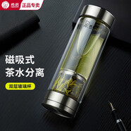 希諾（HEENOOR）茶水分離杯男士雙層保溫透明泡茶玻璃杯濃淡自控辦公高檔商務(wù)水杯 升級磁吸式-本色300ml