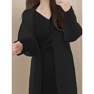 蝶嬌諾（DIEJIAONUO）連衣裙秋裝新款女裝法式氣質(zhì)感純欲鳳甜美遮肉顯瘦針織連衣裙套裝 單黑色連衣裙 M