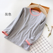 珂紛棉女睡衣上衣單件 棉女長(cháng)袖家居服圓領(lǐng)套頭寬松春秋針織棉秋 長(cháng)袖單上衣淺灰色套頭 M160 均碼