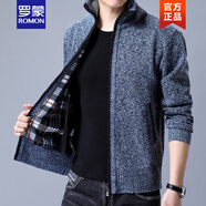 羅蒙（ROMON）開(kāi)衫毛衣男士加絨加厚韓版拉鏈針織衫外套帶絨高領(lǐng)秋冬季男裝潮流 872藏青色【加厚】 加絨 XL 140斤到155斤