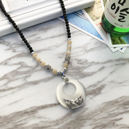 芠拉復古時(shí)尚貓眼石項鏈女民族風(fēng)長(cháng)款氣質(zhì)毛衣鏈花朵鑲鉆百搭配飾 9-貓眼白雙魚(yú)玉扣