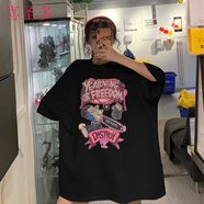 喜圣多大t恤女寬松長(zhǎng)款潮牌超肥特大碼夏裝短袖T恤女裝200-300斤胖mm 332#據(jù)子字母-黑色 4XL 【245一300斤】