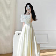 迅颯成人禮服女18歲禮服 學(xué)生夏裝法式氣質(zhì)方領(lǐng)不規(guī)則連衣裙長款收腰 白色 M【建議96-105斤】