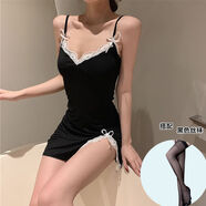 寶喬旭復古風吊帶女夏轟趴裙包臀帶小心機緊身床上易脫 黑色【帶可自由拆】+黑色絲 M 80-95斤