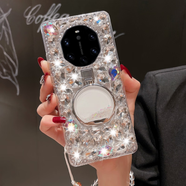 優(yōu)勛適用華為mate70pro手機殼滿(mǎn)屏水鉆潮流m60pro女款個(gè)性時(shí)尚帶掛繩輕奢保紅色新年款50rs保時(shí)捷外殼 白色【香水瓶支架】+鏈條 華為mate70RS非凡大師