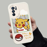 圖千彩 適用OPPOReno6手機殼6Pro新款小羊皮鏡頭全包防摔硅膠保護套高級感卡通叮當貓潮牌男女 Reno6Pro  古董白-P卡丘+膜