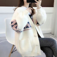 歐妤針織衫女開衫外套女秋季女裝時尚中長款v領(lǐng)毛衣女寬松打底衫上衣 米白色 M建議100斤以內(nèi)