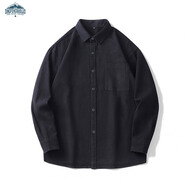 頂峰保羅（Dingfengbaoluo）日系純色簡(jiǎn)約長(cháng)袖襯衫男春秋休閑疊穿高級翻領(lǐng)外套DFC02黑色L