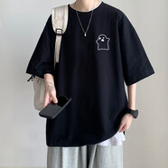 憶克薩320g重磅純棉t恤男夏季插肩袖三本針短袖ins五分袖衣服 DT23Q10黑色 2XL