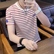 VACK  夏季短袖男潮流打底衫男裝短袖T恤男士寬松T恤圓領(lǐng)半袖夏天男裝 1731紅色(單件裝) L (110-130斤)