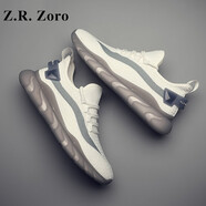 Z.R.Zoro品牌男鞋2025夏季新款網(wǎng)面飛織鞋男休閑鞋子男軟底跑步運(yùn)動(dòng)鞋男潮 白藍(lán)（四季平底款） 39